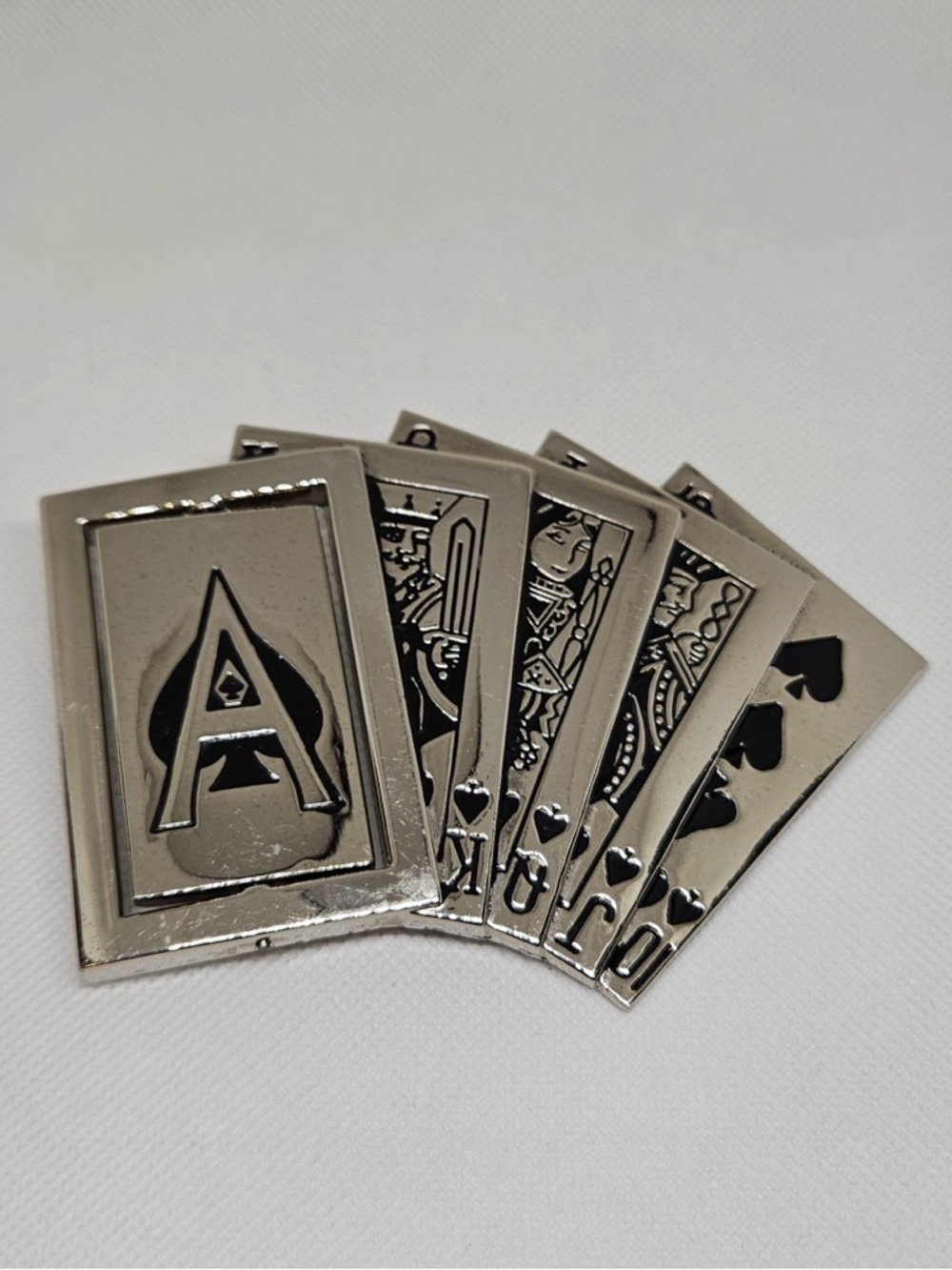 Playing Cards Belt Buckle Ace Spades Royal Flush Silver Tone 5”